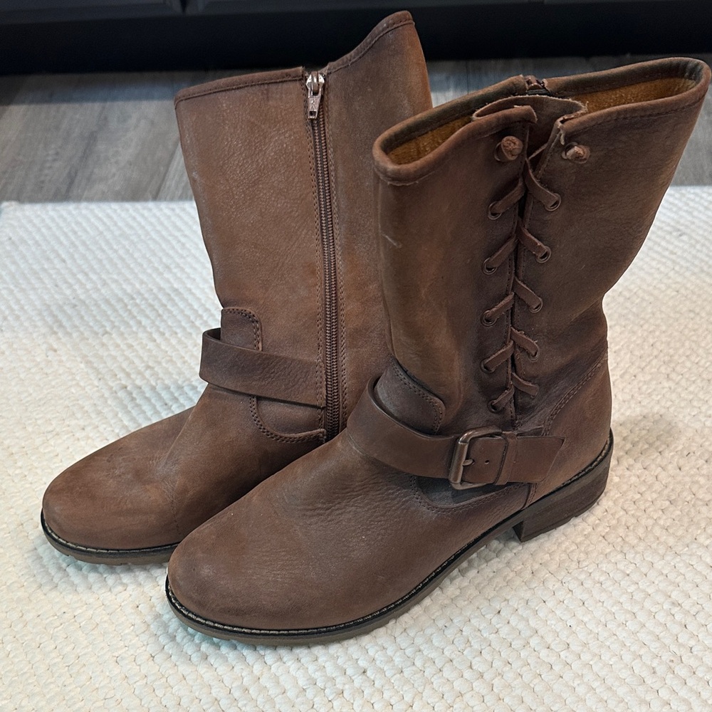 Sofft Brown Leather Combat Moto Boots